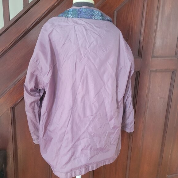 Vintage Reversible Purple Nylon & Patterned Fleece Jacket With Drawstring Hood & - Picture 2 of 5